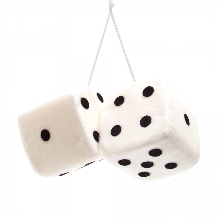 LARGE WHITE PLUSH HANG CAR DICE FUZZY furry mirror new 3 inch