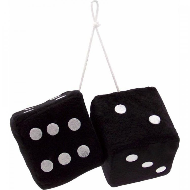 Royal Blue Fuzzy Dice With White Dots and Chain or Cord / 