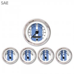 5 Gauge Set - SAE Cobra White, Black Modern Needles, Chrome Trim Rings - Part Number: GAR1121ZEXQABCC