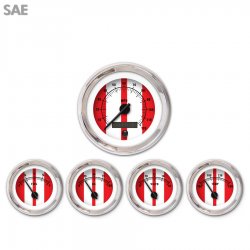 5 Gauge Set - SAE Cobra Red, Black Modern Needles, Chrome Trim Rings - Part Number: GAR1122ZEXQABCC