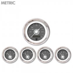 5 Gauge Set - Metric DECO XT Gray White Vintage Needles, Chrome Trim Rings - Part Number: GAR113ZMXQABAD