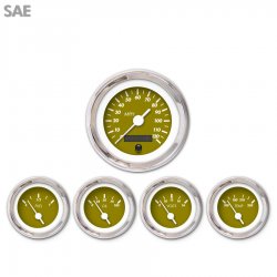 5 Gauge Set - SAE Marker Gn, White Vintage Needles, Chrome Trim Rings - Part Number: GAR136ZEXQABAD