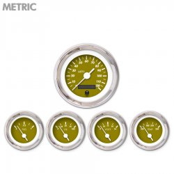 5 Gauge Set - Metric Marker Gn, White Vintage Needles, Chrome Trim Rings - Part Number: GAR136ZMXQABAD