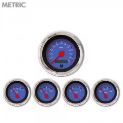 5 Gauge Set - Metric VX Bl, Red Modern Needles, Chrome Trim Rings - Part Number: GAR146ZMXQABCE