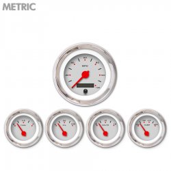 5 Gauge Set - Metric Pegged Ash, Red Modern Needles, Chrome Trim Rings - Part Number: GAR154ZMXQABCE