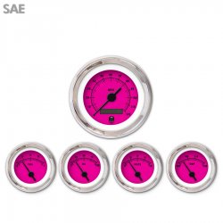 5 Gauge Set - SAE Rider Pink, Black Vintage Needles, Chrome Trim Rings - Part Number: GAR159ZEXQABAC