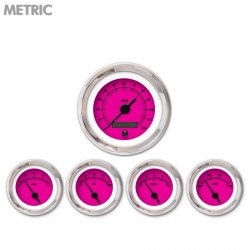 5 Gauge Set - Metric Rider Pink, Black Vintage Needles, Chrome Trim Rings - Part Number: GAR159ZMXQABAC