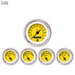 5 Gauge Set - SAE Rider Yellow, Black Vintage Needles, Chrome Trim Rings - Part Number: GAR162ZEXQABAC