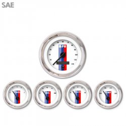 5 Gauge Set - SAE Vintage Autobahn Wht, Black Modern Needles, Chrome Trim Rings - Part Number: GAR164ZEXQABCC