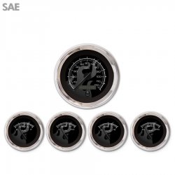 5 Gauge Set - SAE Ghost Flame Black, Black Modern Needles, Chrome Trim Rings - Part Number: GAR182ZEXQABCC