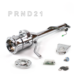 Tilt Column Chrome - Column Shift 3SPD FLR MNT 3.5" Drop 9 Hole Push Button BL w/ RFID - Part Number: HEXCC1XCS1359PBL1