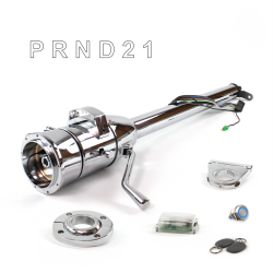 Tilt Column Chrome - Column Shift 3SPD FLR MNT 2.5" Drop 9 Hole Push Button BL w/ RFID - Part Number: HEXCC1XCS1259PBL1