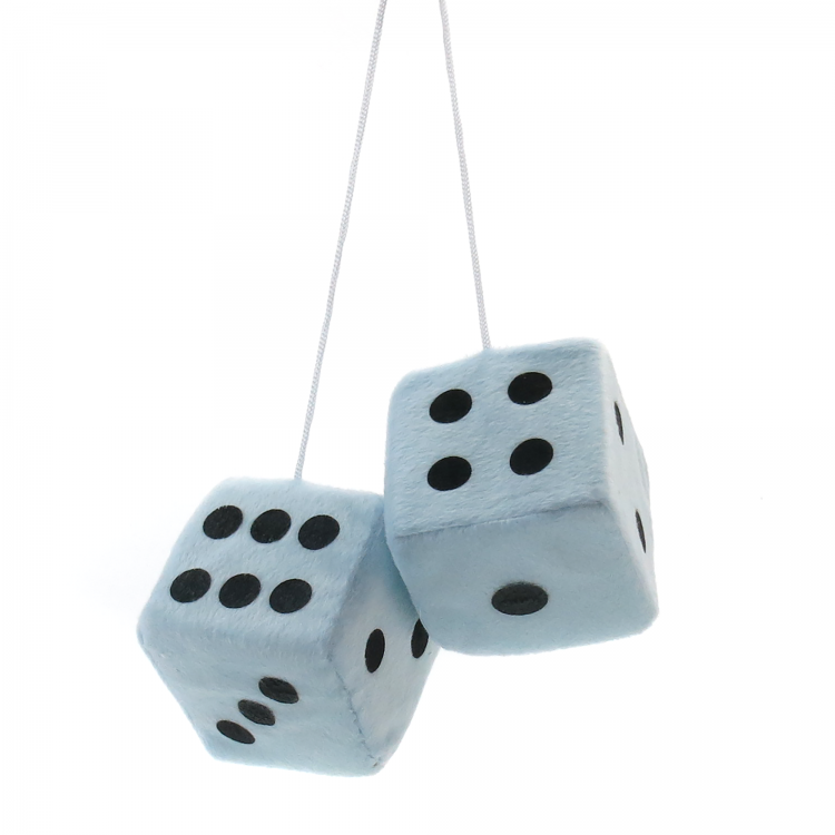 3 Light Blue Fuzzy Dice with Black Dots - Pair
