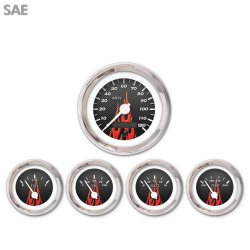 5 Ga. Set - SAE CF Rd Flame, Wht Mod Needles, Chrome Trim Rings Style Kit DIY - Part Number: GAR296ZEXQABCD