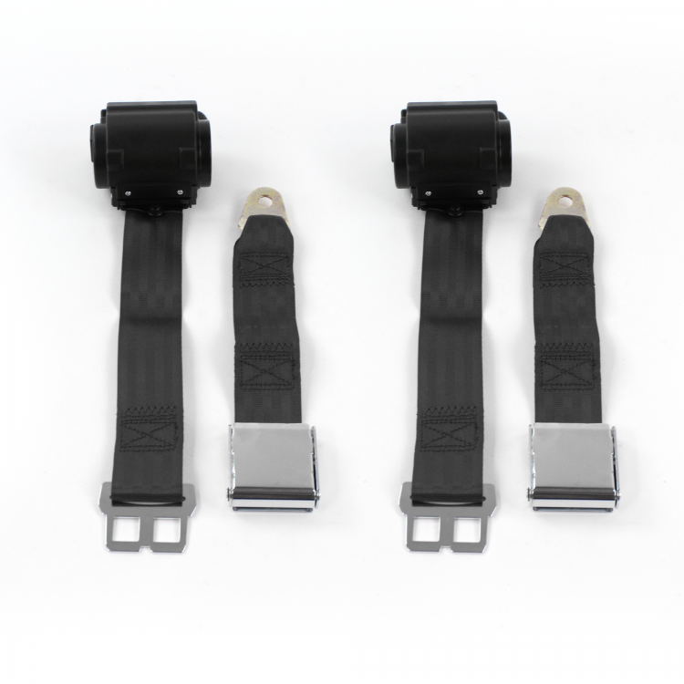 2pt Black Retractable Airplane Buckle Lap Seat Belt w/ Anchor Hardware Hot  rods