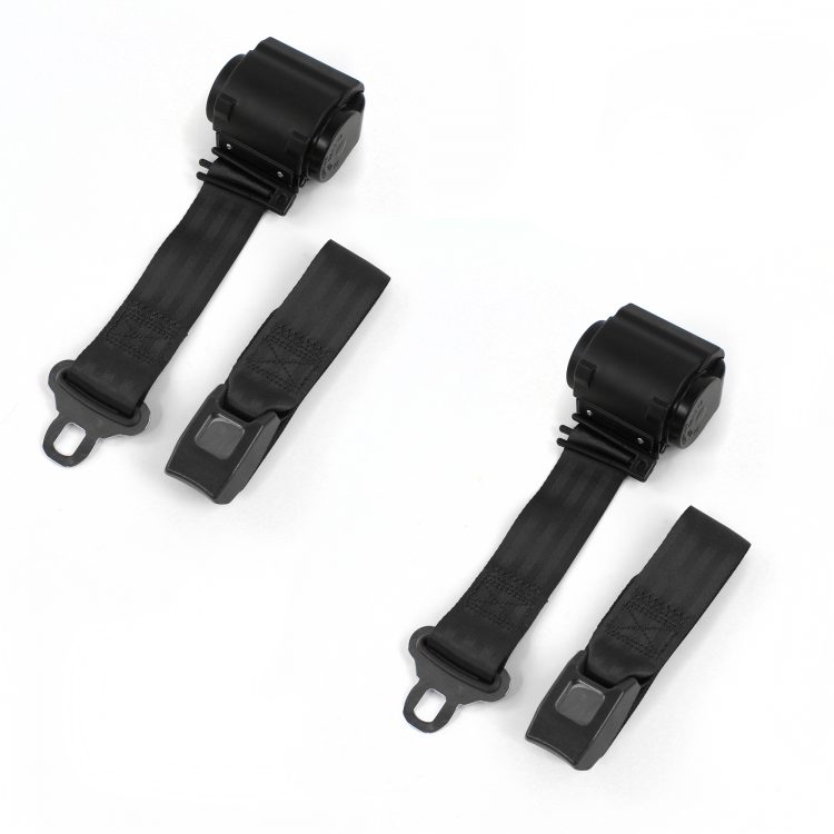 2 Point Black Retractable Standard Buckle Seat Belt with Anchor Mounting  Kit 