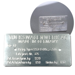 Volkswagen Type 47 Porsche 914 2.0 Made in Germany Vin Data Information Plate - Part Number: LABVIN15